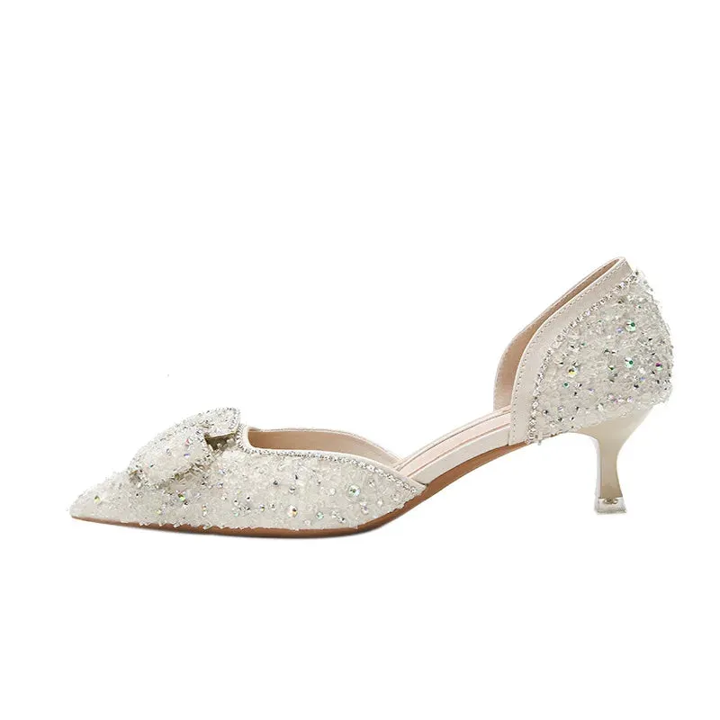 مجموعة اروين ARWEN & AJH GROUP Women New Fashion Rhinestone Bowknot Sandals Kitten Heels Sandals Wedding Party Heels