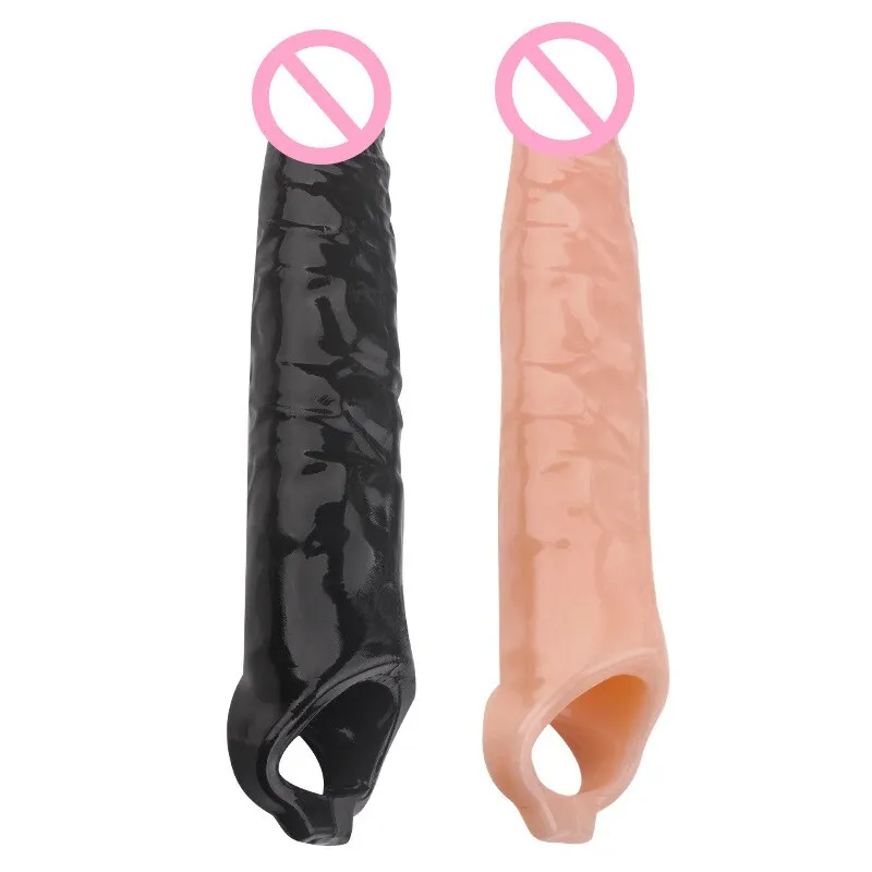 28cm Long Large Size Penis Extender Condoms Reusable Penis Sleeve Girth Impotence Dick Enlargement Sex Toys Cock Ring For Men