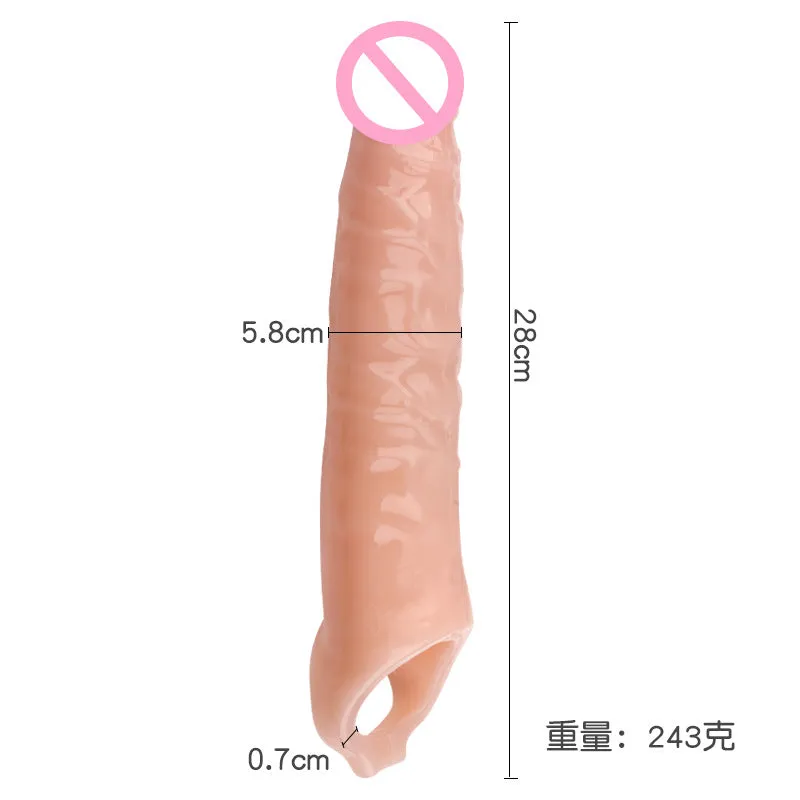 28cm Long Large Size Penis Extender Condoms Reusable Penis Sleeve Girth Impotence Dick Enlargement Sex Toys Cock Ring For Men