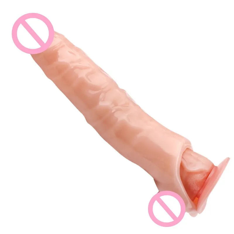 28cm Long Large Size Penis Extender Condoms Reusable Penis Sleeve Girth Impotence Dick Enlargement Sex Toys Cock Ring For Men