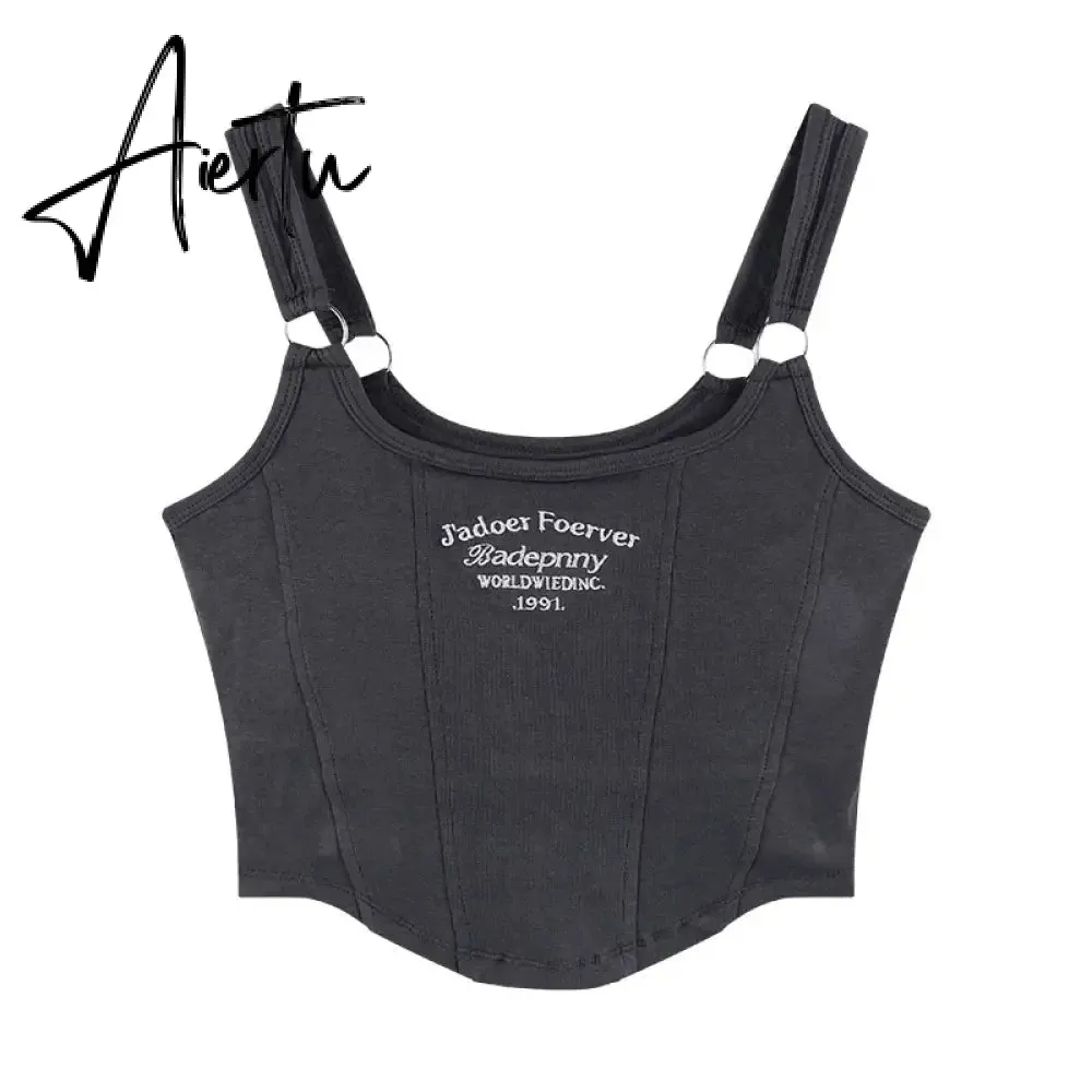 Aiertu New Fashion Tank Tops Women Embroidery Letter Knitted Sexy Sleeveless Camisole Crop Top Ladies Top Camisoles Y2K Streetwear