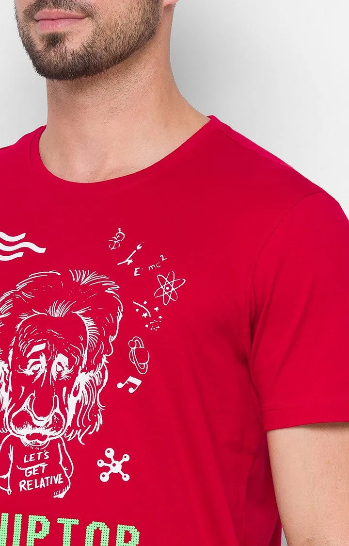 Albert Einstein By Spykar Red Cotton Slim Fit T-Shirt For Men