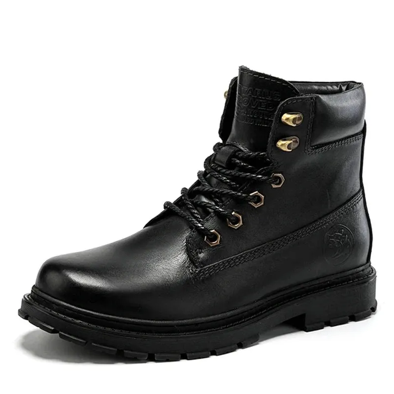 Autumn Winter Classic Genuine Leather Ankle Boots Men Shoes With Fur Warm Tactical Boots Male Casual Motorcycle Boots