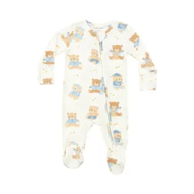 Baby Boy Footie | 2 Way Zipper: Teddy Bears- Blue | Angel Dear