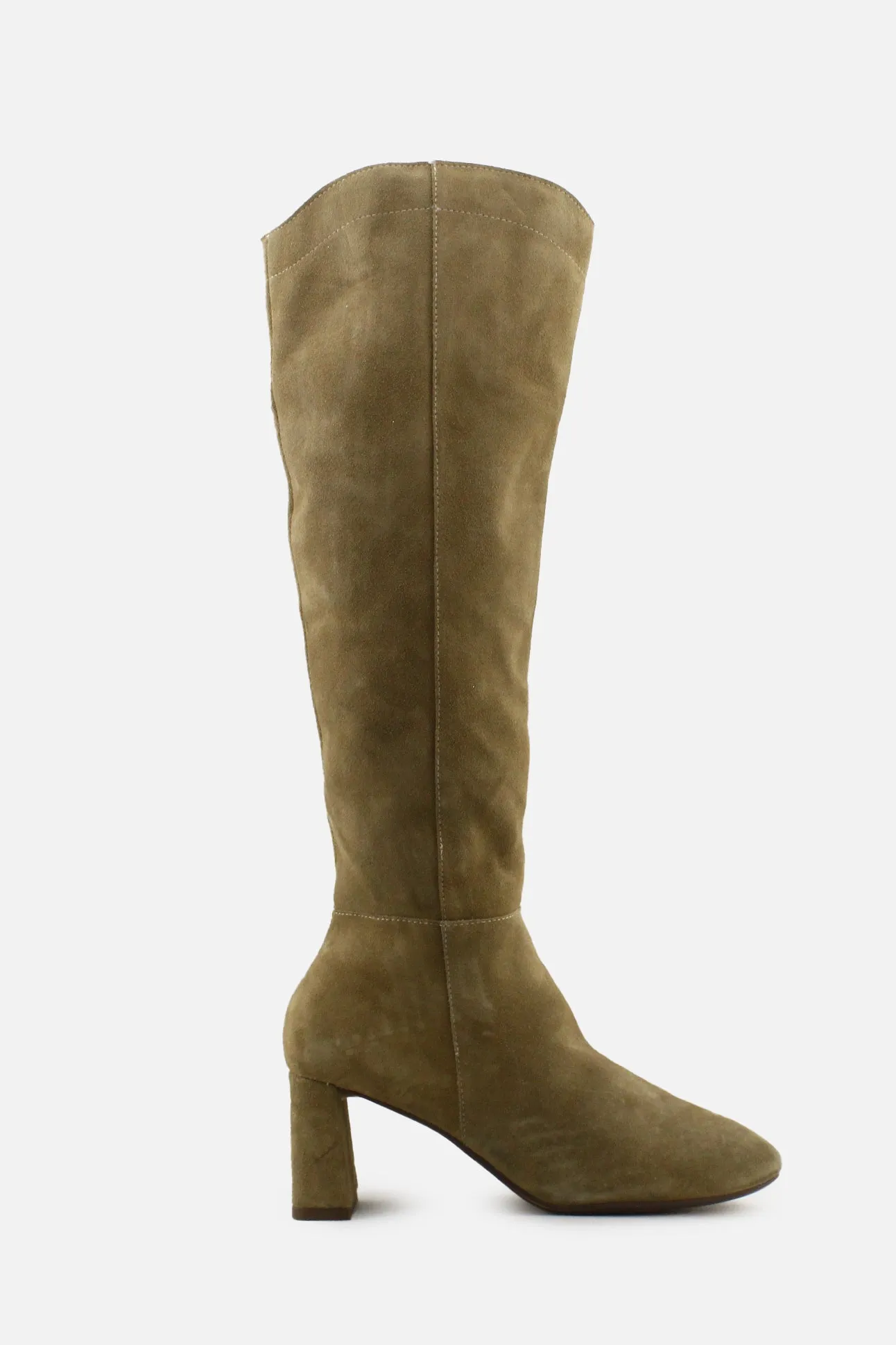 Bershka Zipper Block Heels Knee High Sock Boots | Suede