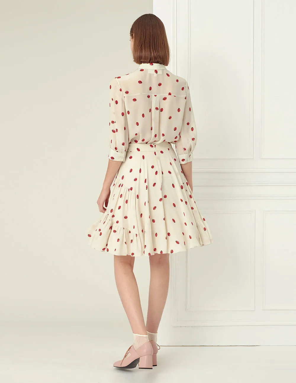 BORA AKSU ladybug pattern side tiered skirt