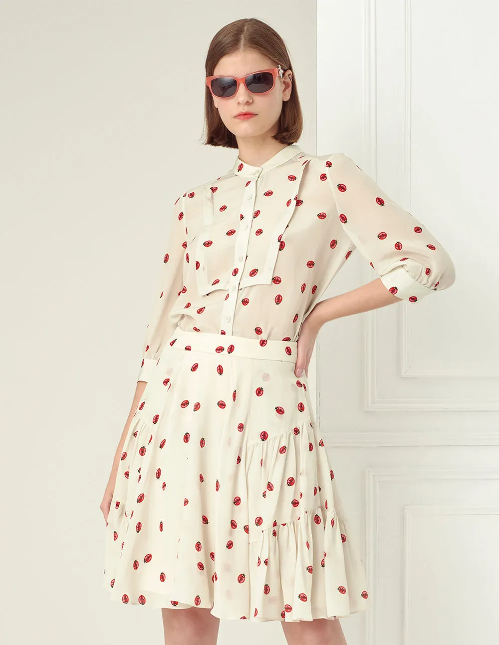 BORA AKSU ladybug pattern side tiered skirt