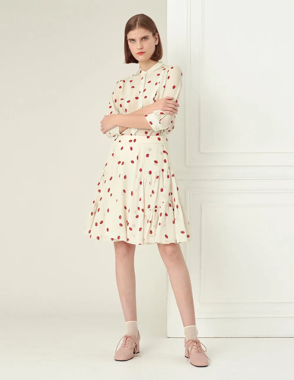 BORA AKSU ladybug pattern side tiered skirt