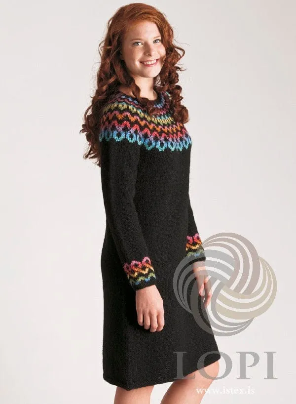 Chain Colorful Black sweater dress - Lettlopi Knitting Kit