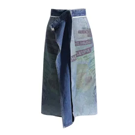 Chic Designer Denim Skirts For Women High Waist Patchwork Button Irregular Skirt Female Fashion Clothing