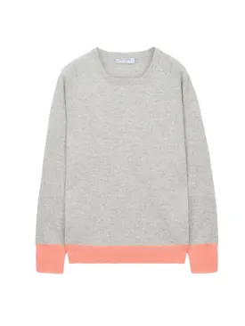 Classic Crew Neck Sweater_CB_Light Grey/Coral Pink