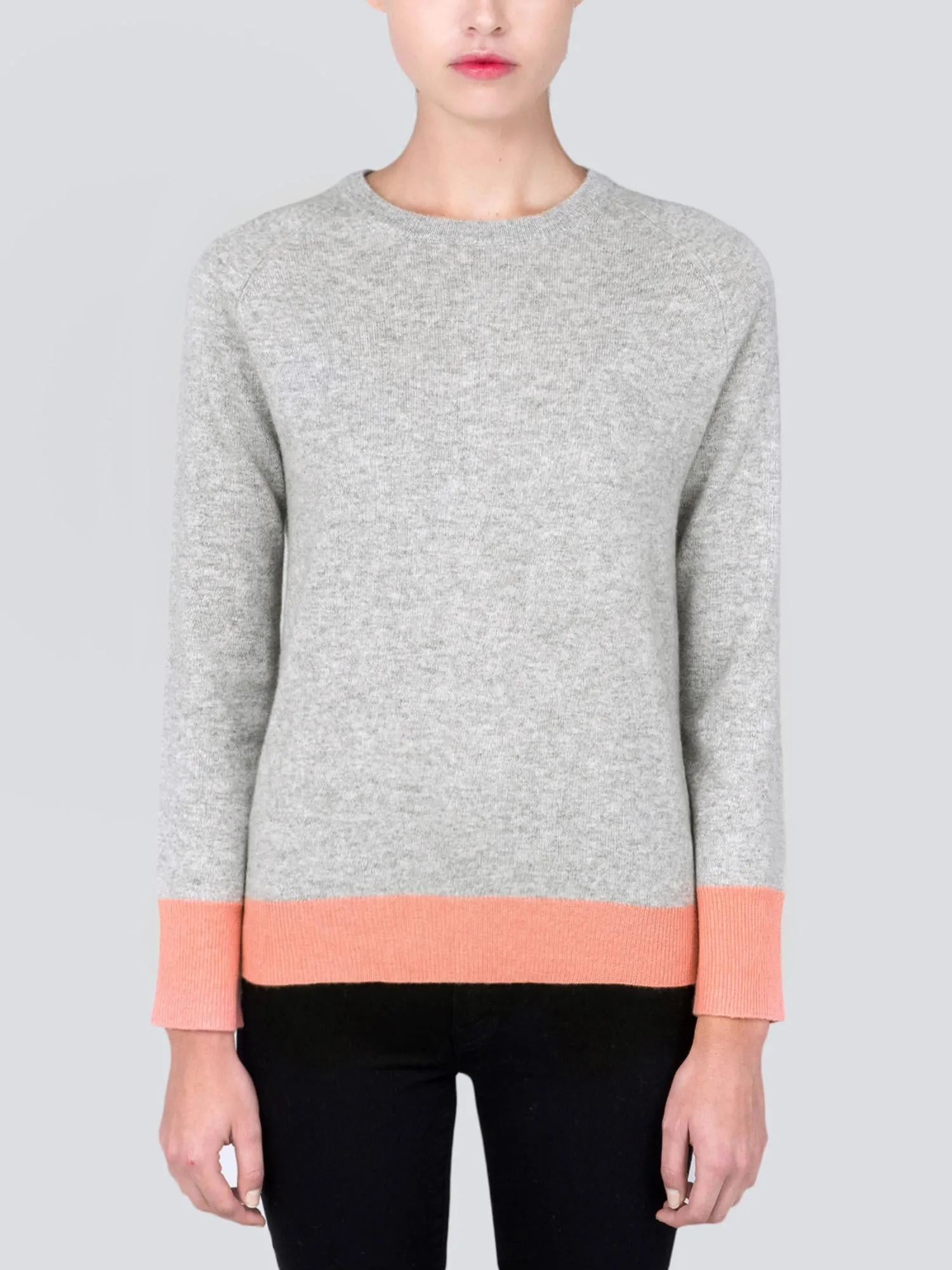 Classic Crew Neck Sweater_CB_Light Grey/Coral Pink