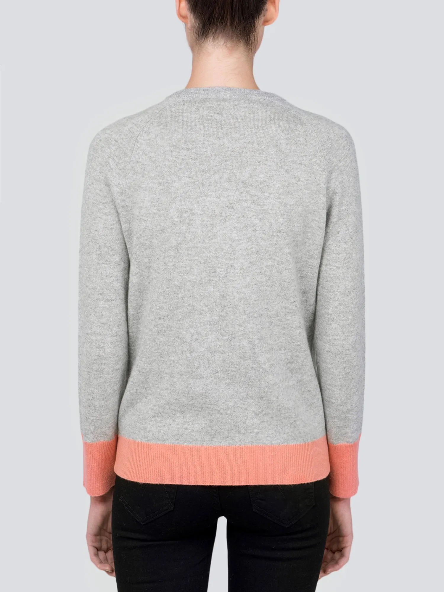 Classic Crew Neck Sweater_CB_Light Grey/Coral Pink