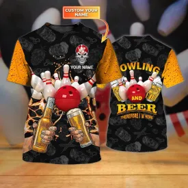 Customized 3D Full Printed Bowling T Shirt, Skull Bowling Shirts, Bowling And Beer Shirt For Men And Women