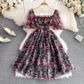 Cute A line floral short dress fashion dress    S373