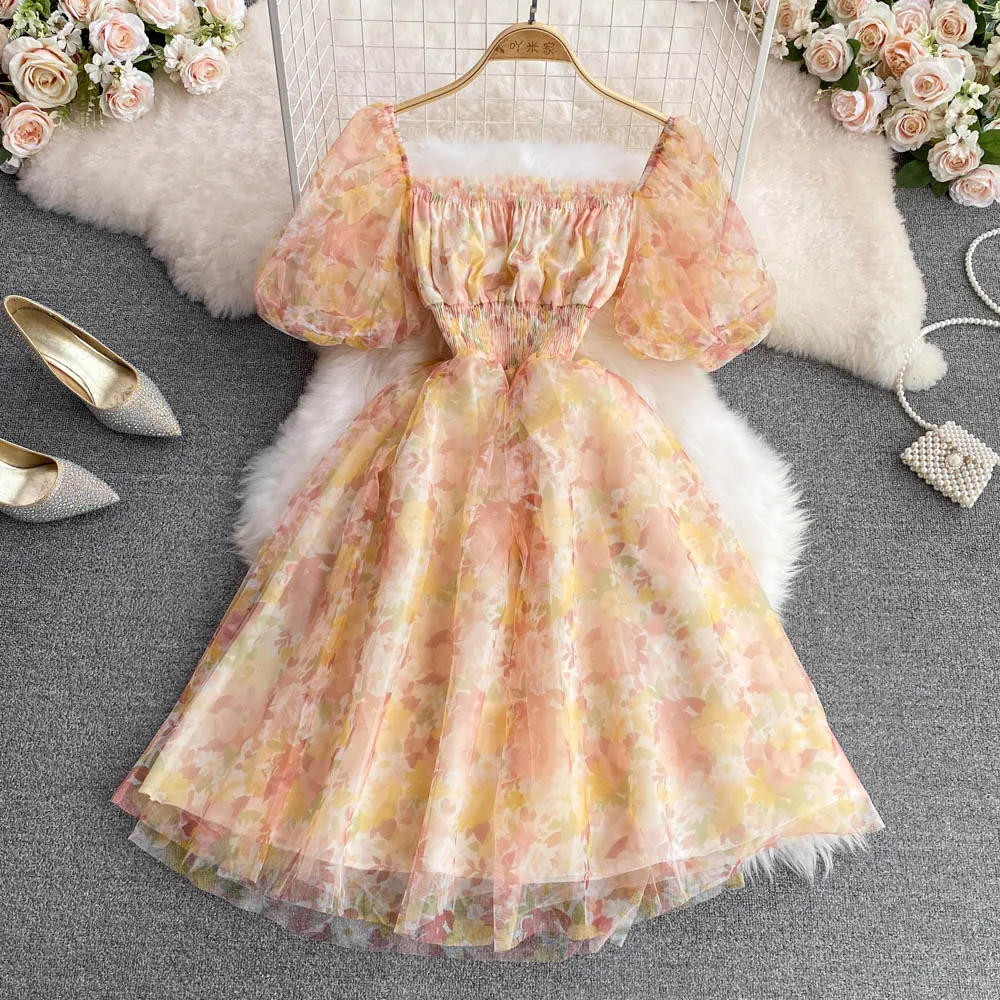 Cute A line floral short dress fashion dress    S373