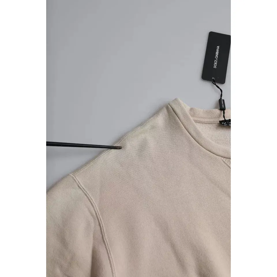 Dolce & Gabbana Beige Cotton Crew Neck Sweatshirt Sweater