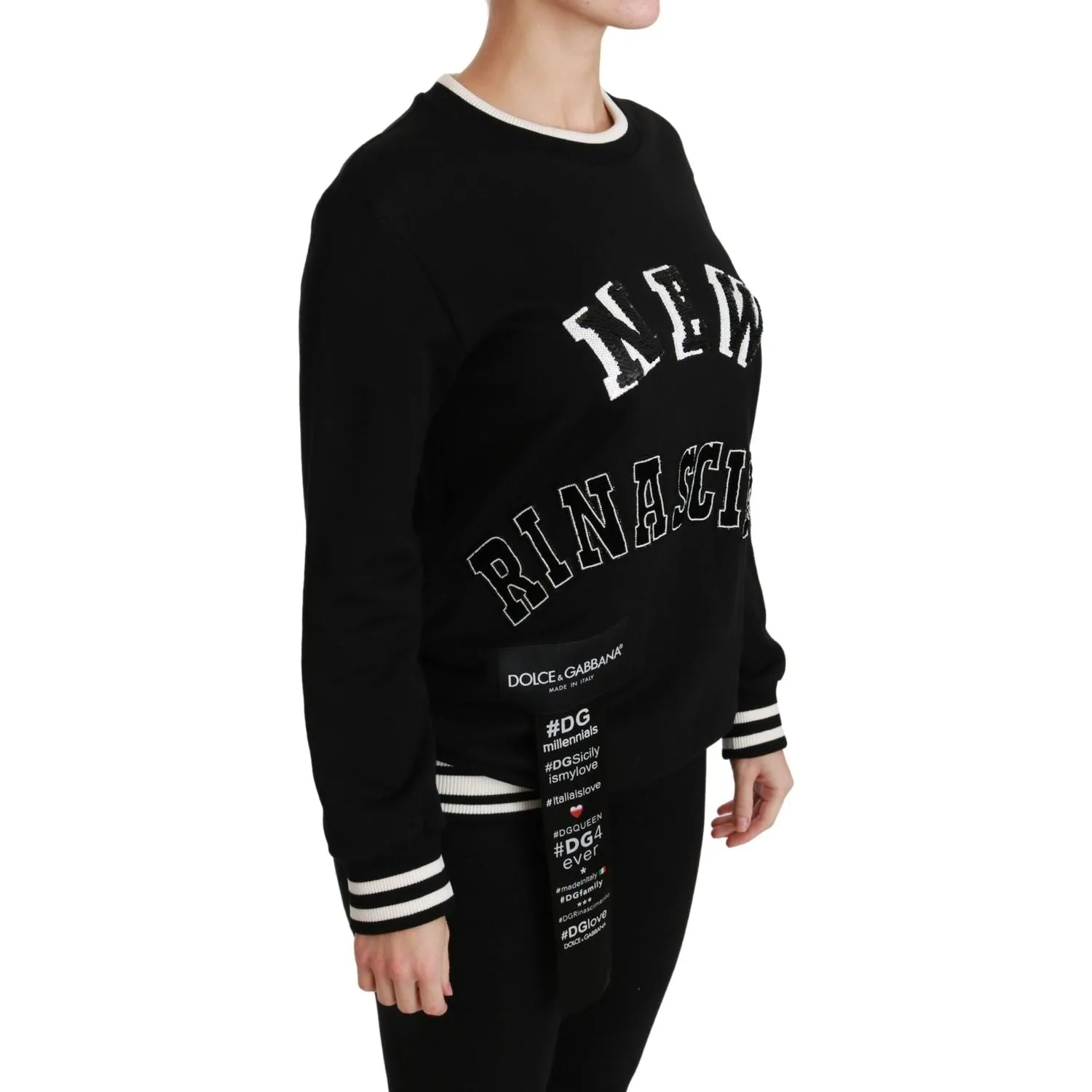 Dolce & Gabbana Chic Black Sequined Cotton Sweater