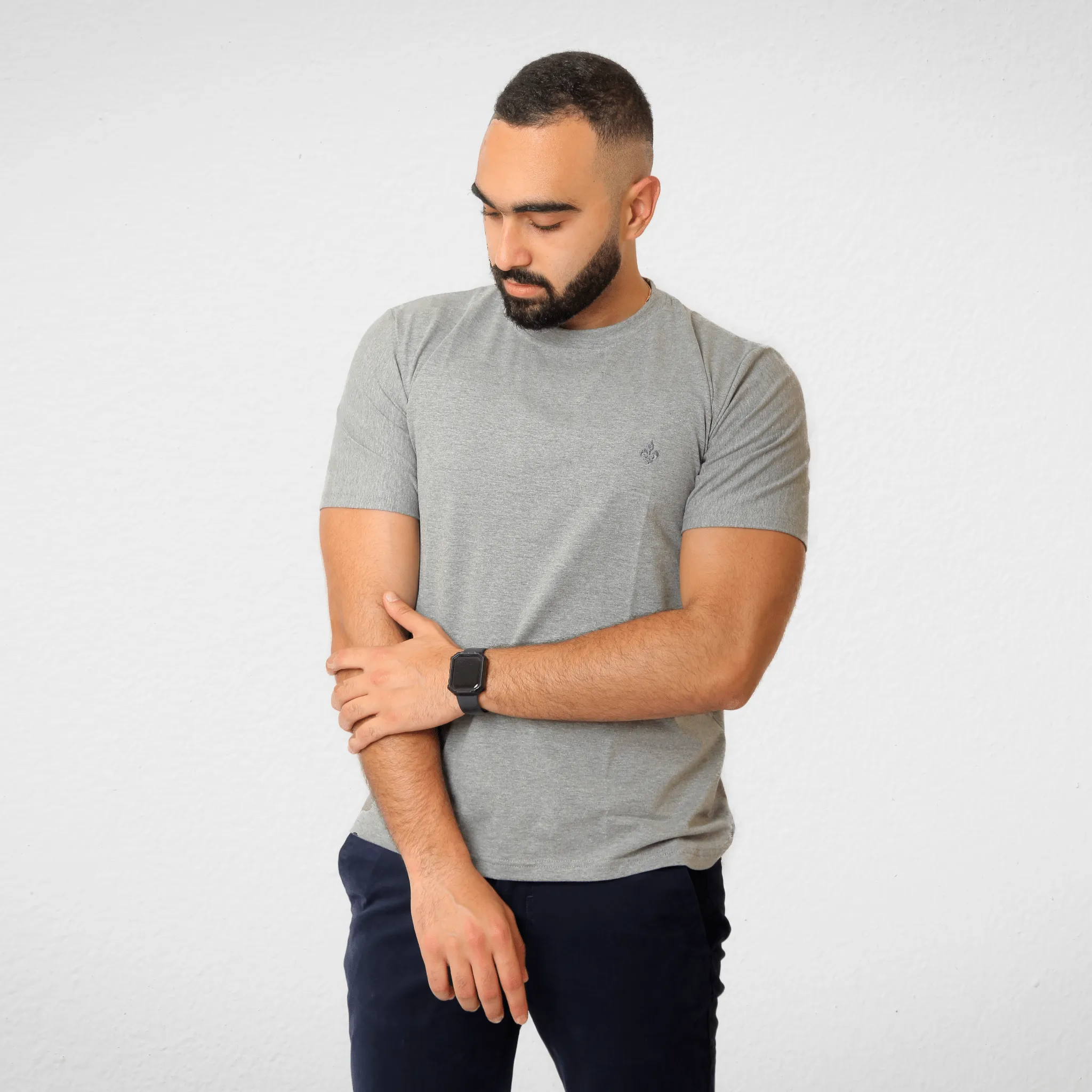 DUCHY Men "Basic" T-Shirt - Grey  (100% Cotton)