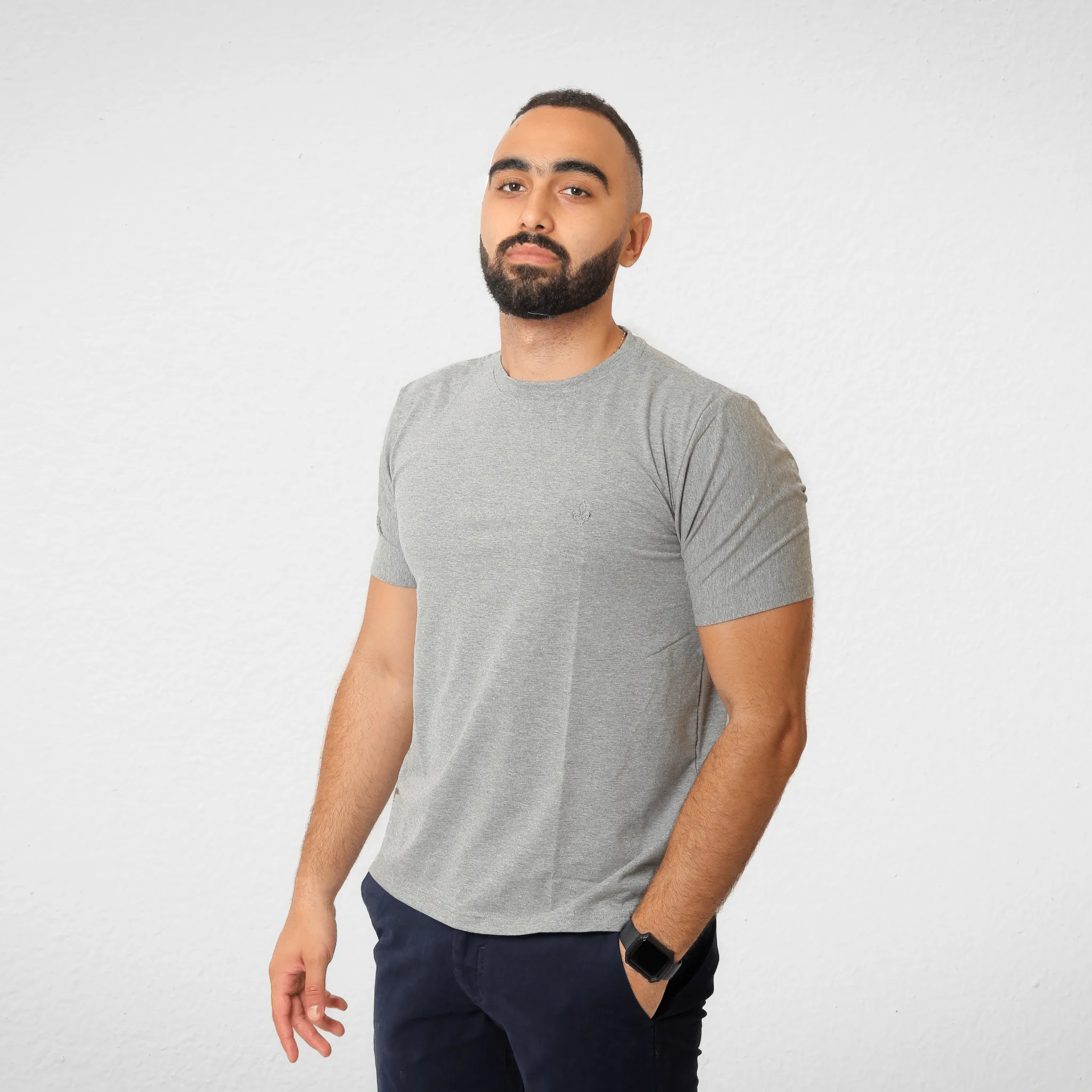 DUCHY Men "Basic" T-Shirt - Grey  (100% Cotton)