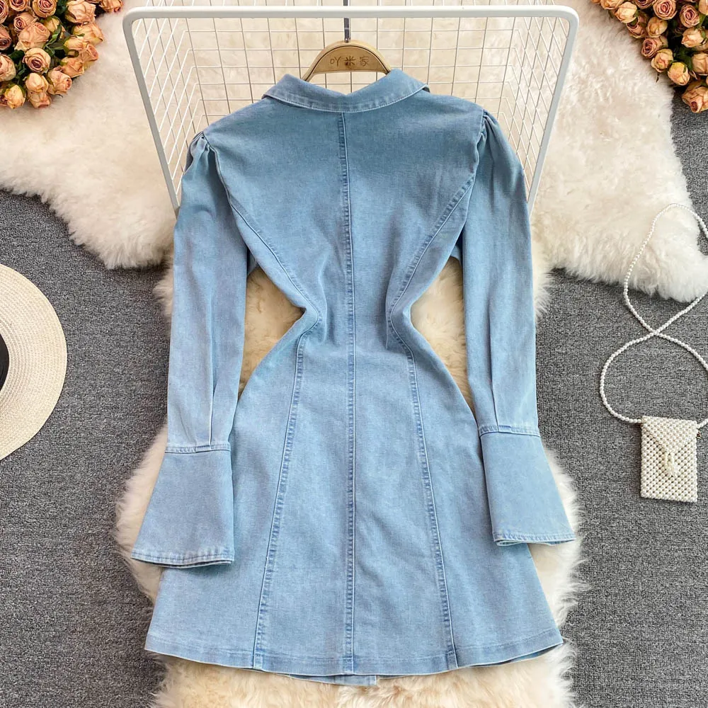 Fashionable lace-up A line denim dress fashion dress    S519