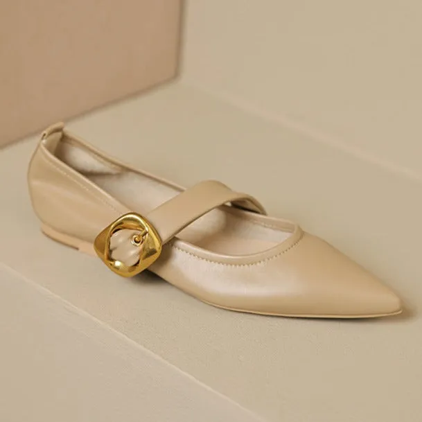 Flat Pointed Toe Metal Buckle Mary Jane Shoes