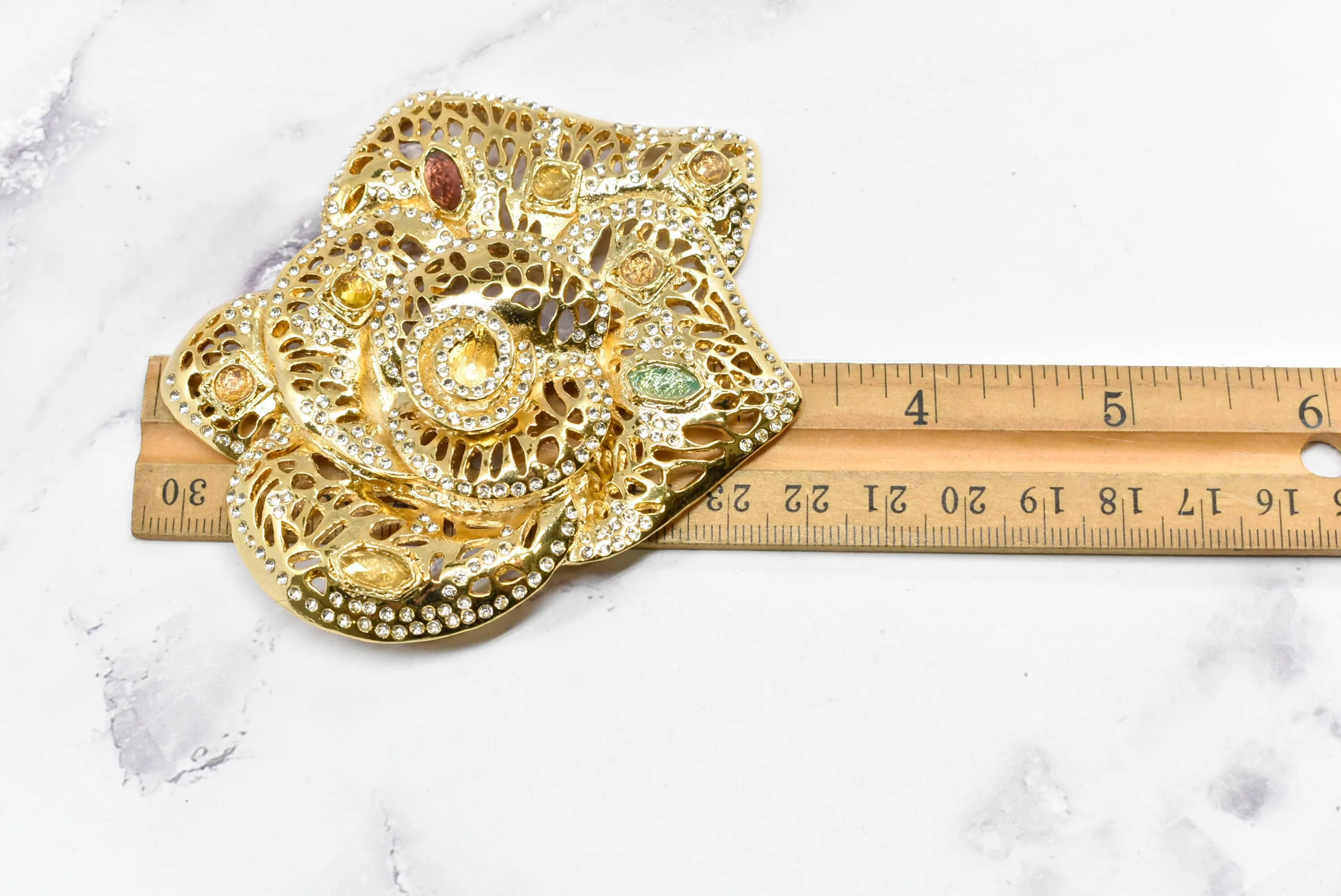 Gold Metal Rhinestone Rose Buckle Applique