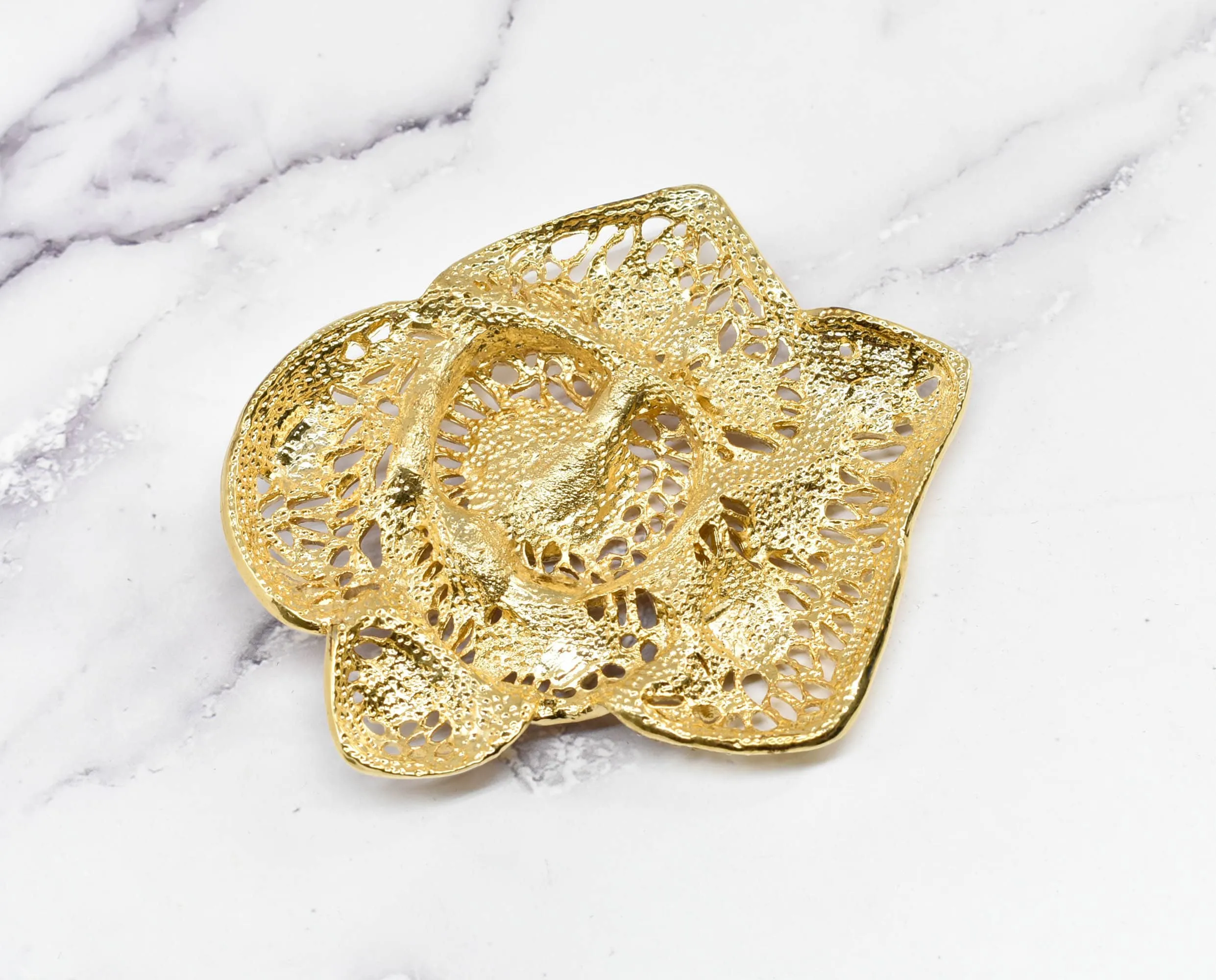 Gold Metal Rhinestone Rose Buckle Applique