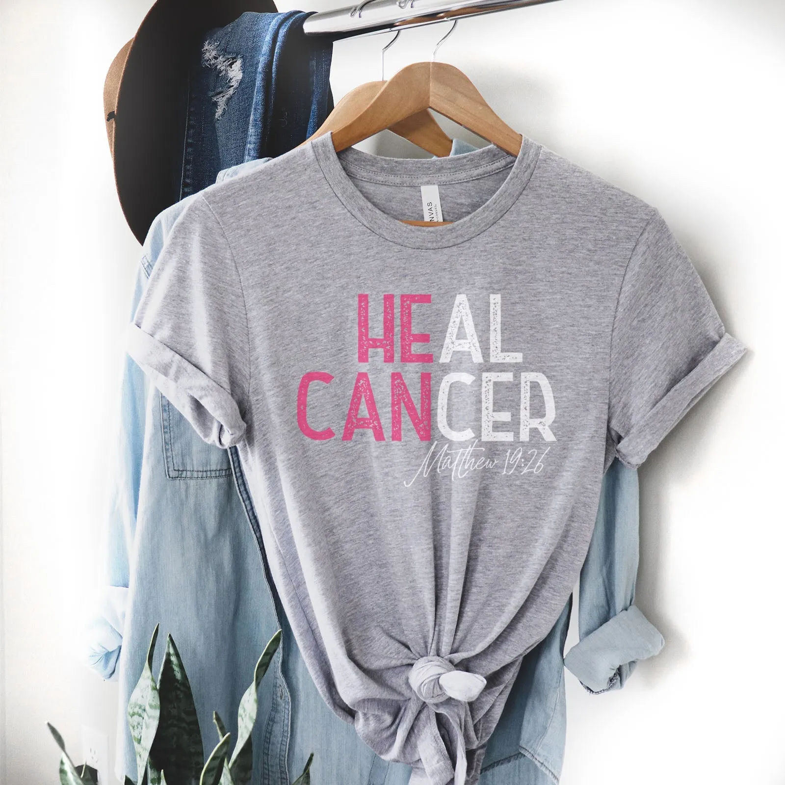 He Can Heal Cancer Pink Tee Shirts For Women - Christian Shirts for Women - Religious Tee Shirts