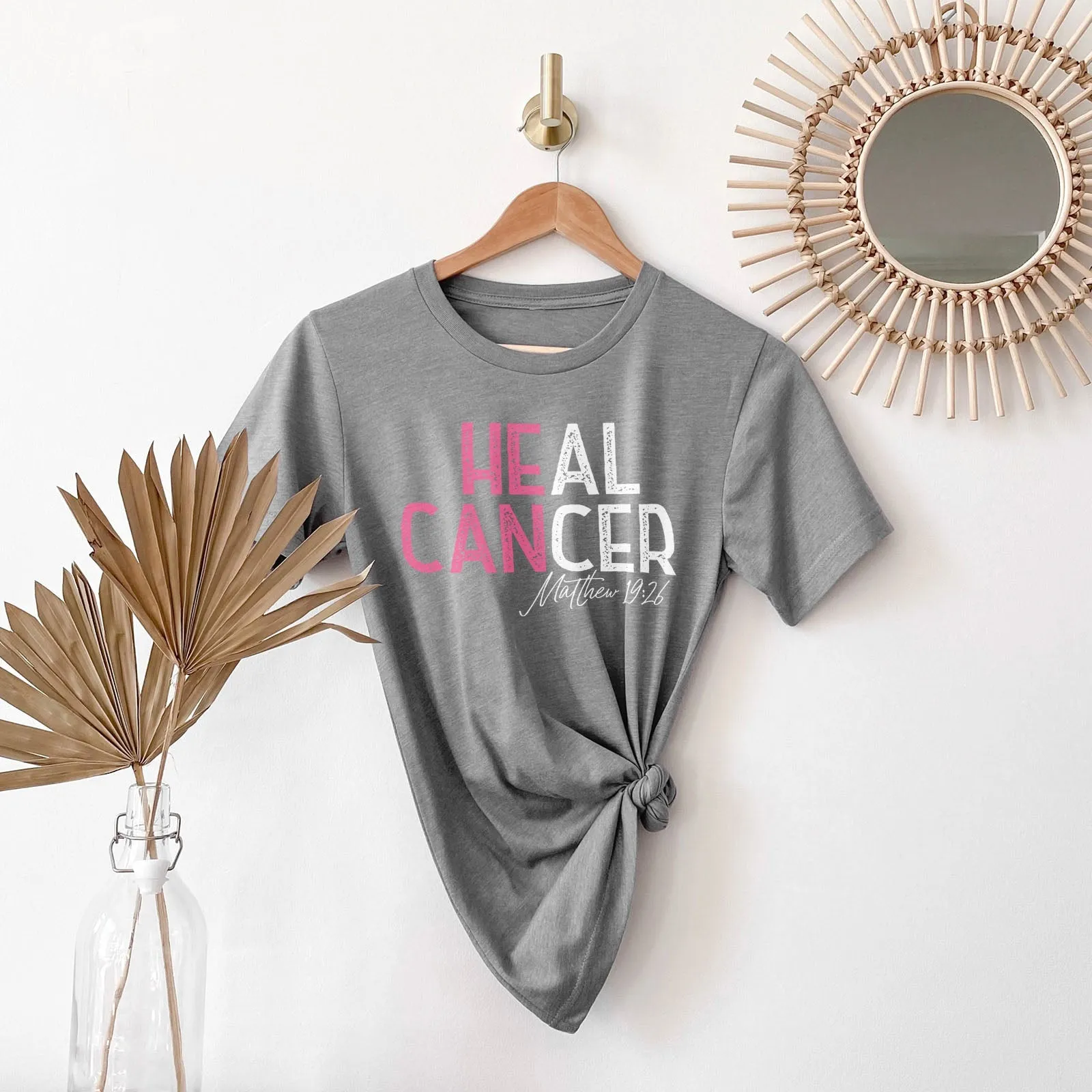 He Can Heal Cancer Pink Tee Shirts For Women - Christian Shirts for Women - Religious Tee Shirts