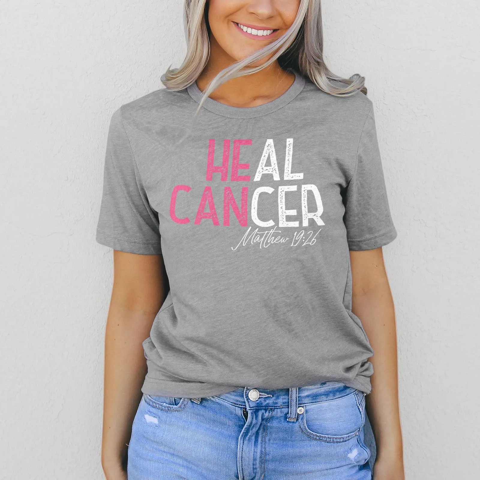 He Can Heal Cancer Pink Tee Shirts For Women - Christian Shirts for Women - Religious Tee Shirts