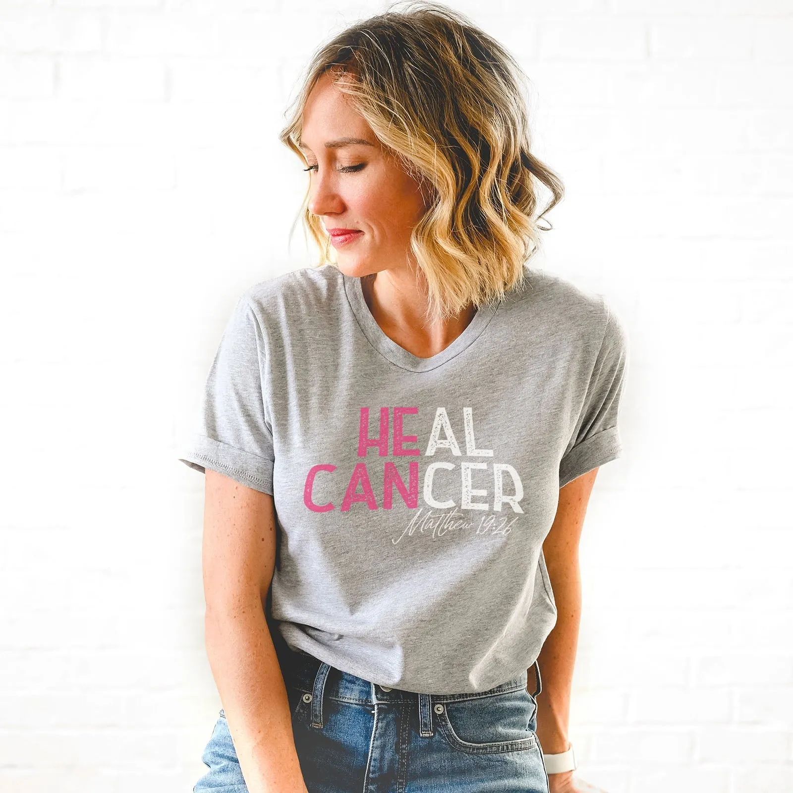 He Can Heal Cancer Pink Tee Shirts For Women - Christian Shirts for Women - Religious Tee Shirts