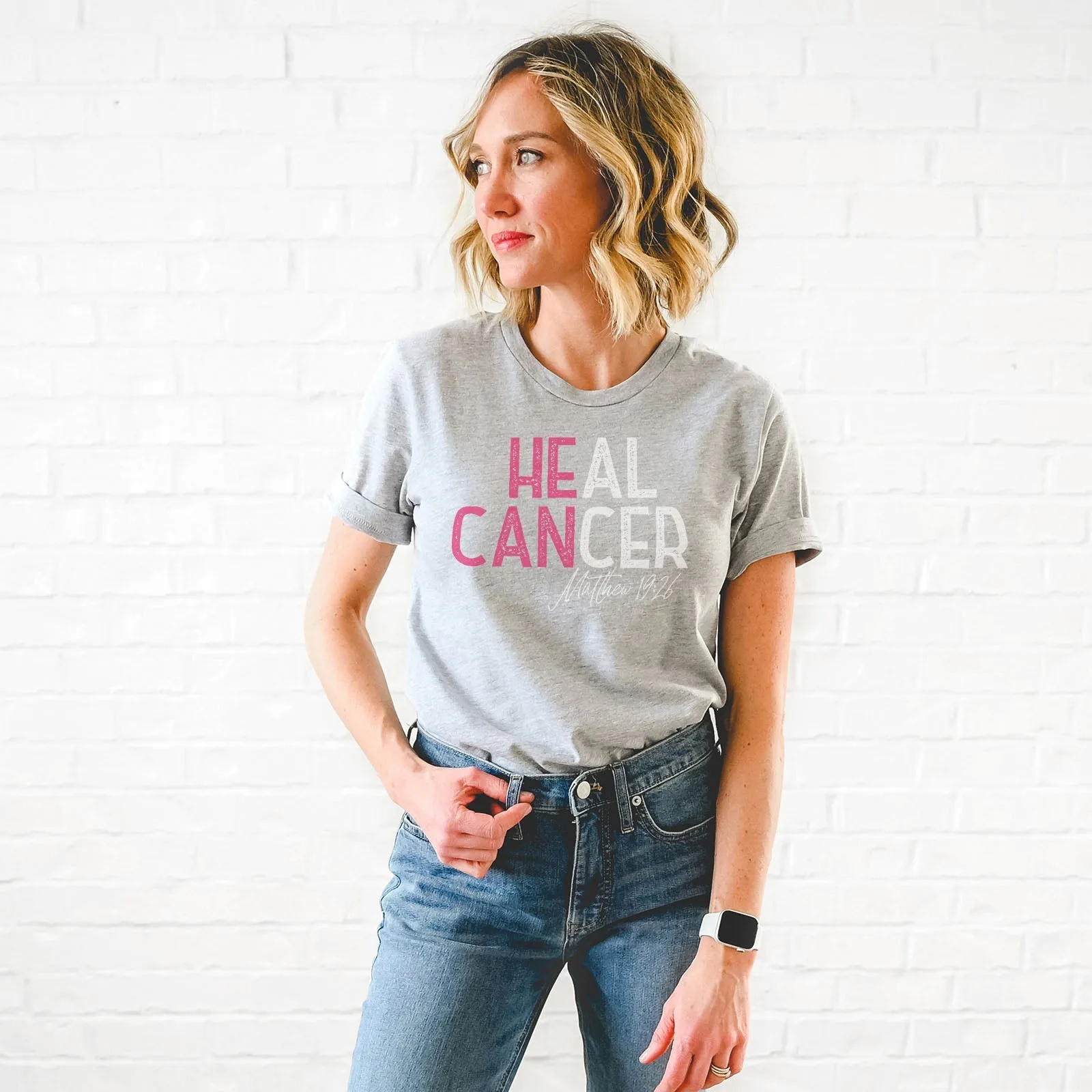 He Can Heal Cancer Pink Tee Shirts For Women - Christian Shirts for Women - Religious Tee Shirts