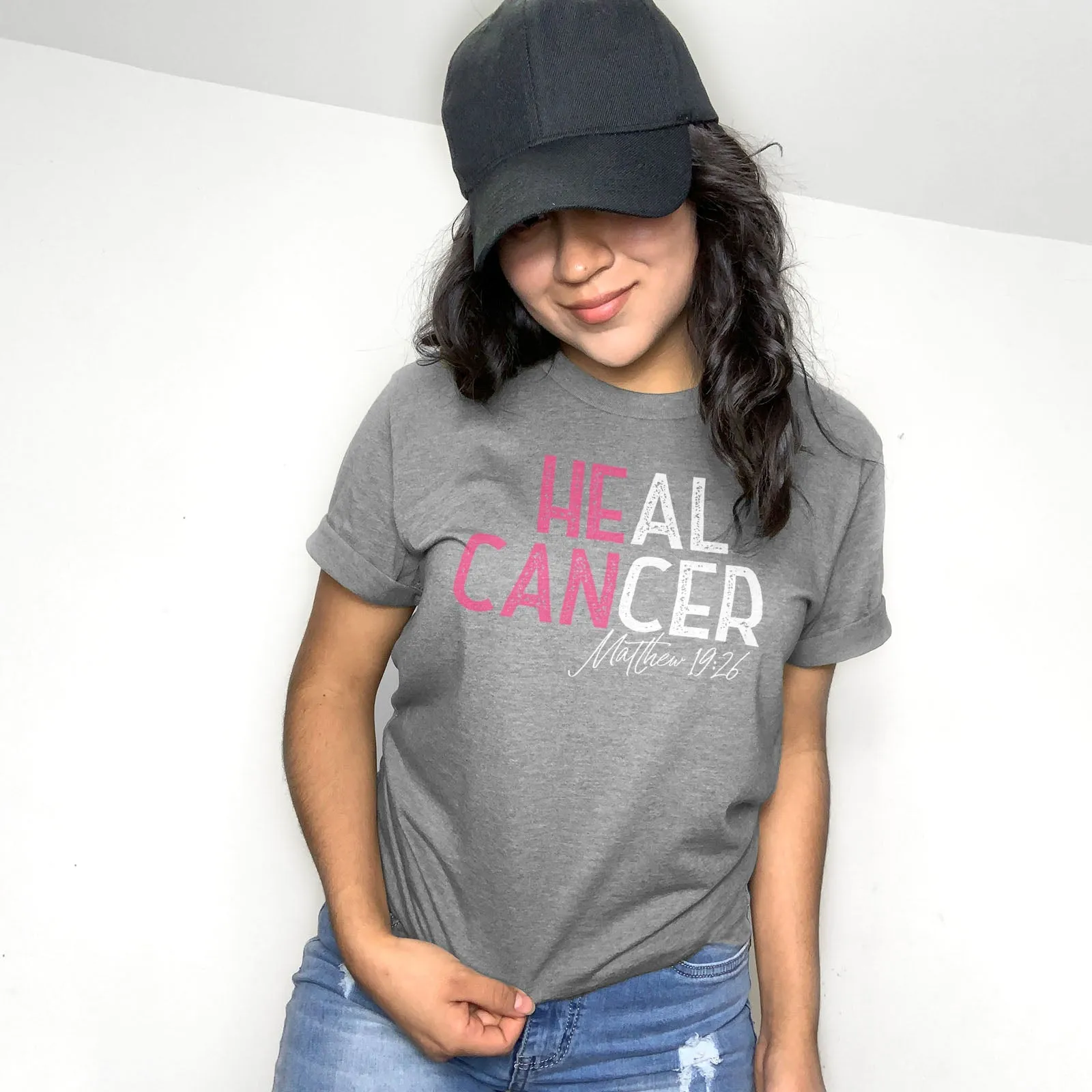 He Can Heal Cancer Pink Tee Shirts For Women - Christian Shirts for Women - Religious Tee Shirts