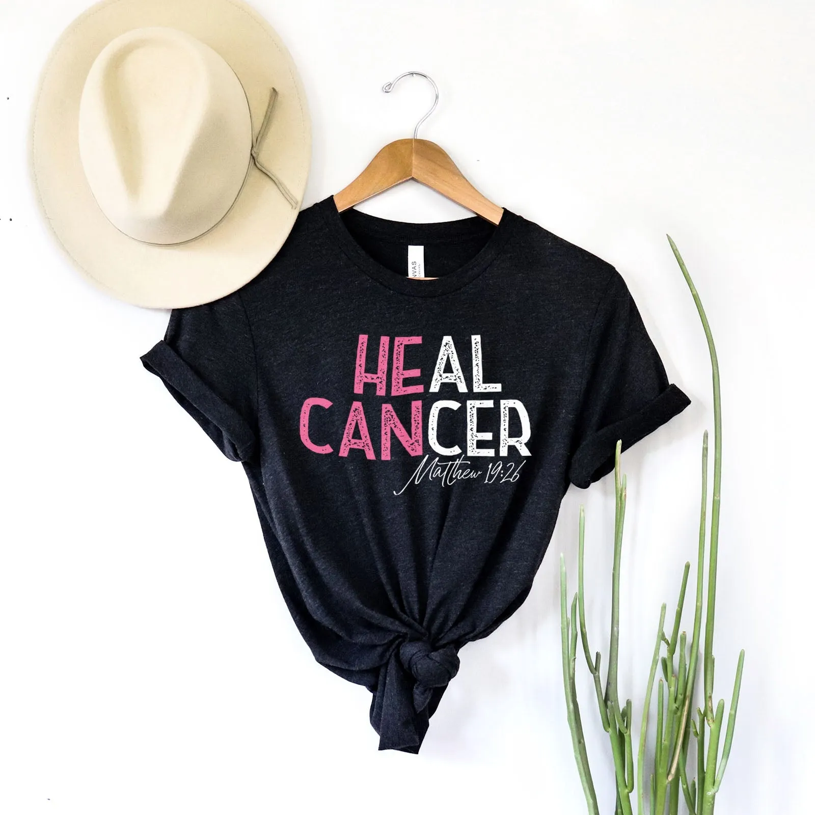 He Can Heal Cancer Pink Tee Shirts For Women - Christian Shirts for Women - Religious Tee Shirts