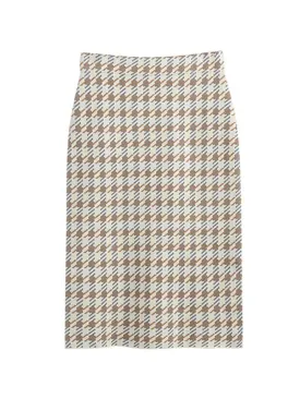 Houndstooth Jacquard Knitted Long Skirts Women Fall Winter Fashion High Waist Bodycon Skirt Female C-095