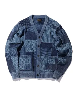 Vintage Indigo Patchwork Womens Cardigan Sweater