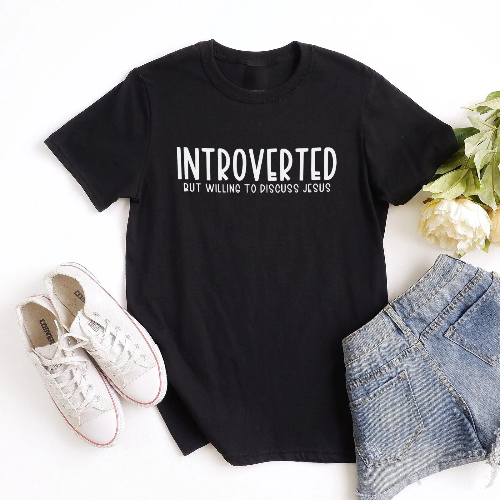 Introverted But Willing to Discuss Jesus Tee Shirts For Women - Christian Shirts for Women - Religious Tee Shirts