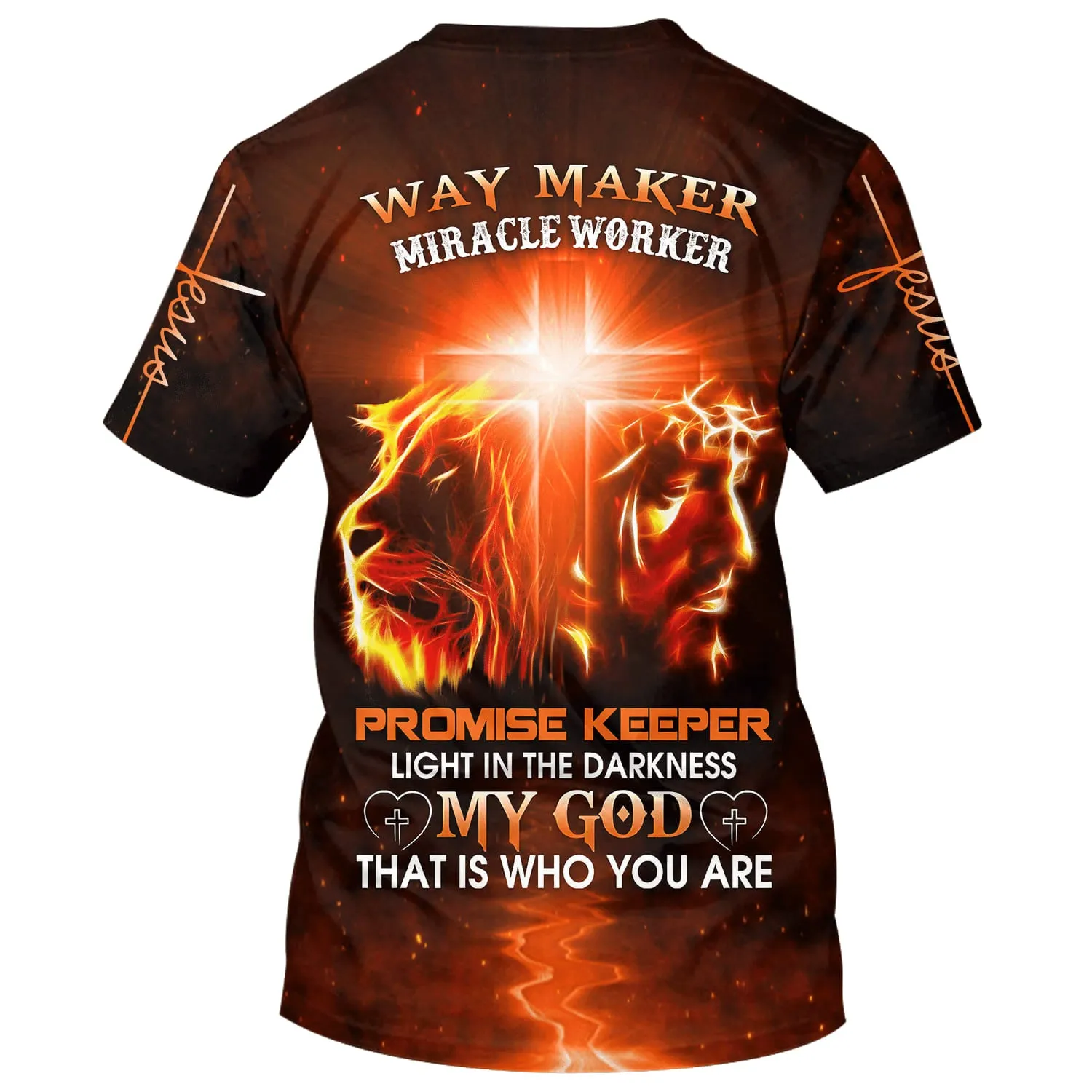 Jesus And Lion Way Maker Miracle Worker Promise Keeper Light 3d All Over Print Shirt - Christian 3d Shirts For Men Women