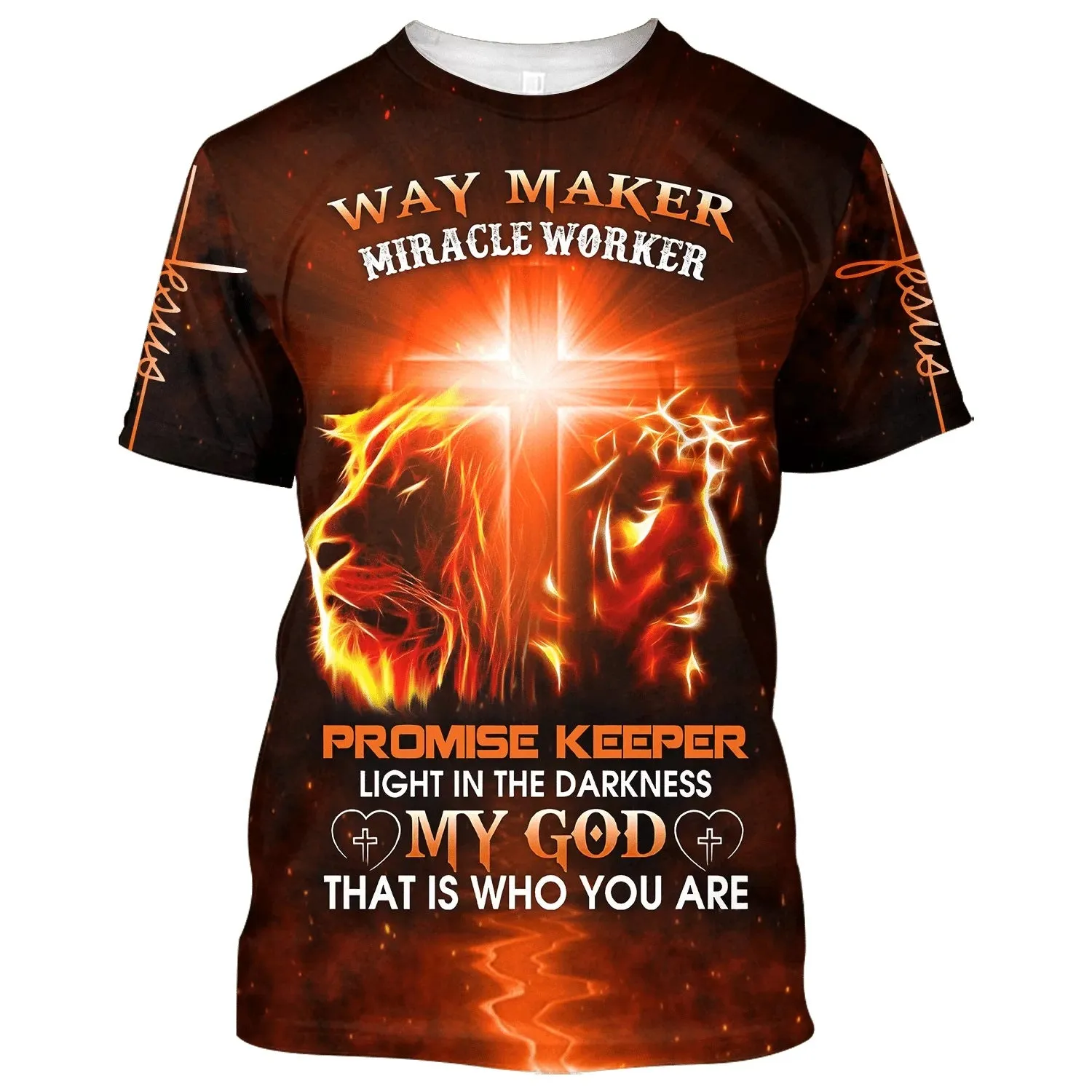 Jesus And Lion Way Maker Miracle Worker Promise Keeper Light 3d All Over Print Shirt - Christian 3d Shirts For Men Women