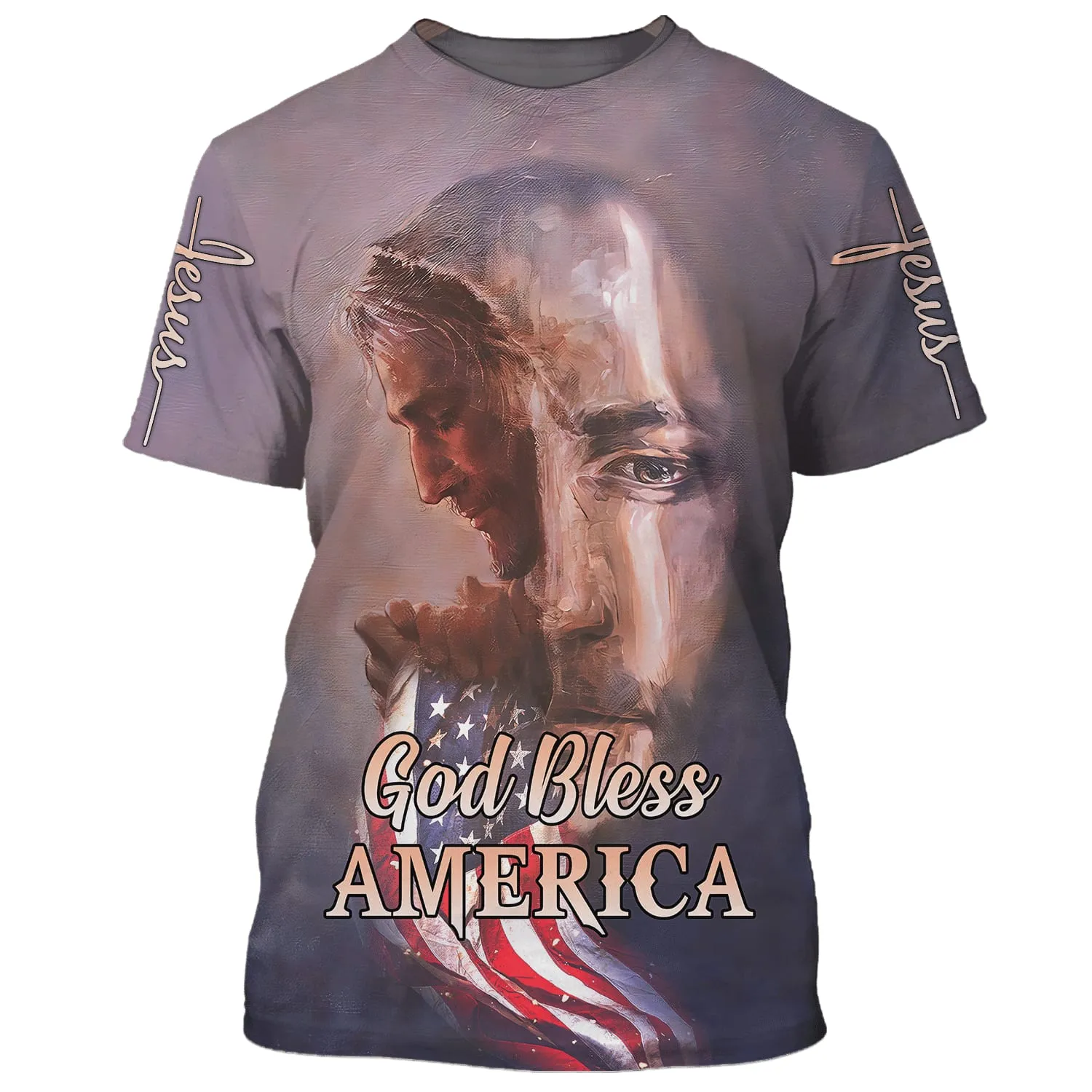 Jesus God Bless American Flag Patriotic 3D All Over Printed Shirt for Men and Women