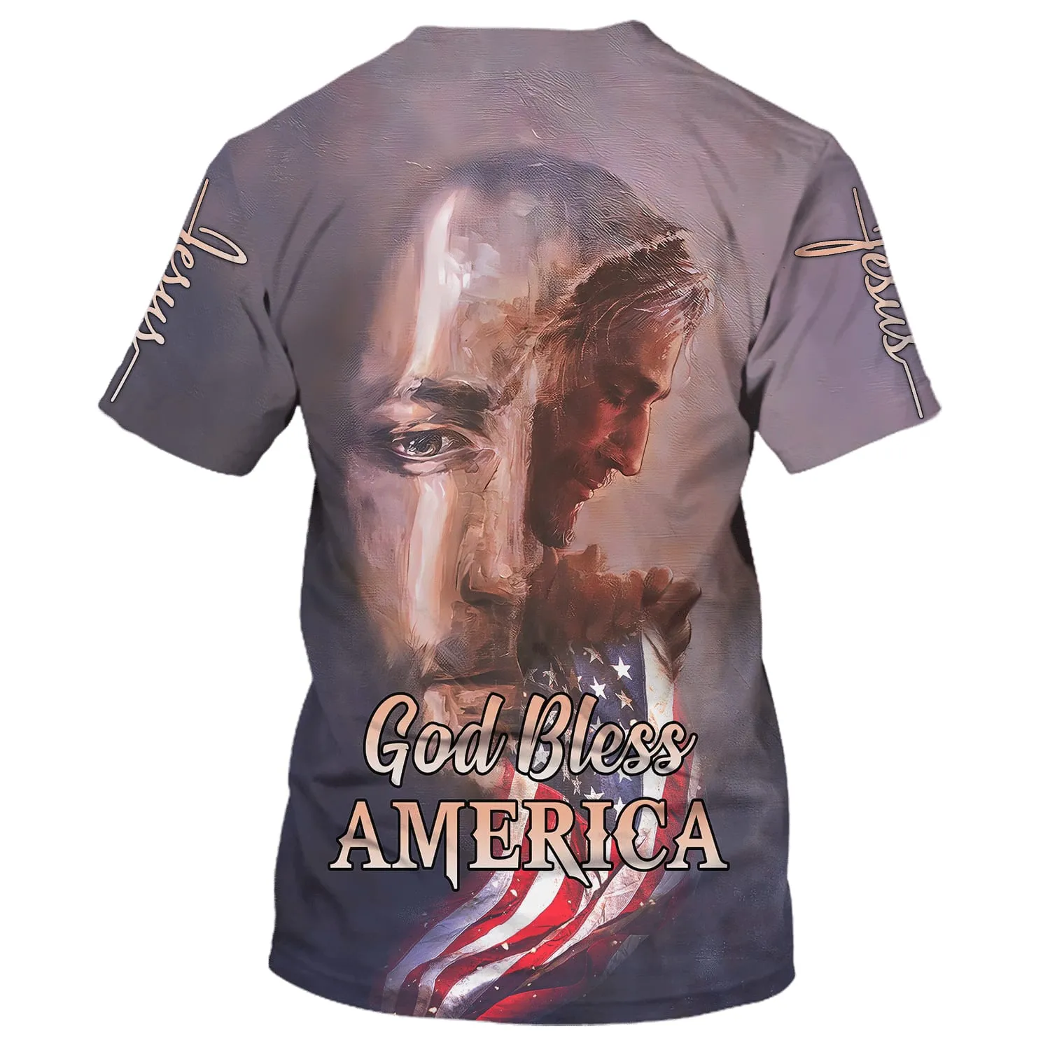 Jesus God Bless American Flag Patriotic 3D All Over Printed Shirt for Men and Women