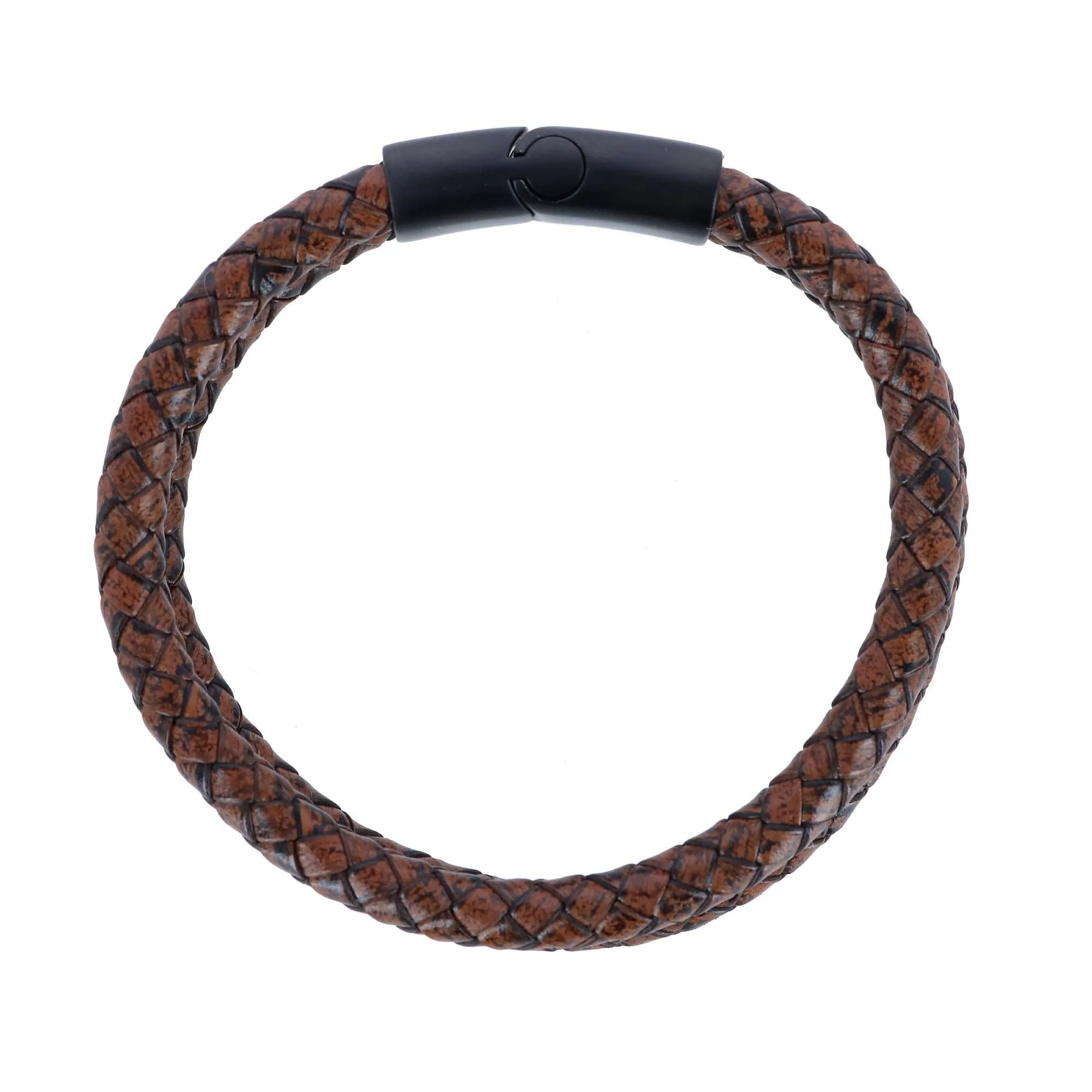 Loose Fit Simple 2 Band Braided Secure Clasp Leather Bracelet