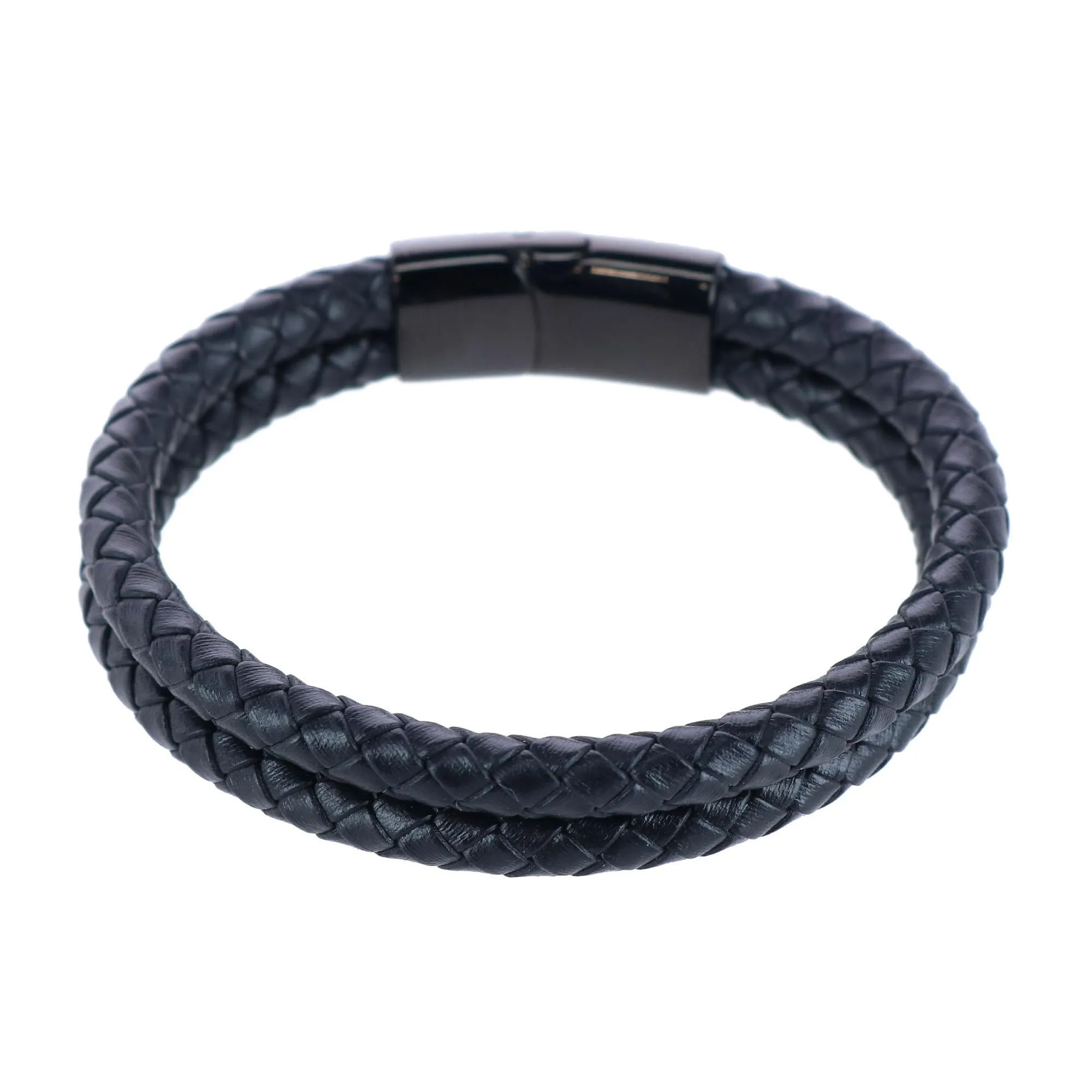 Loose Fit Simple 2 Band Braided Secure Clasp Leather Bracelet