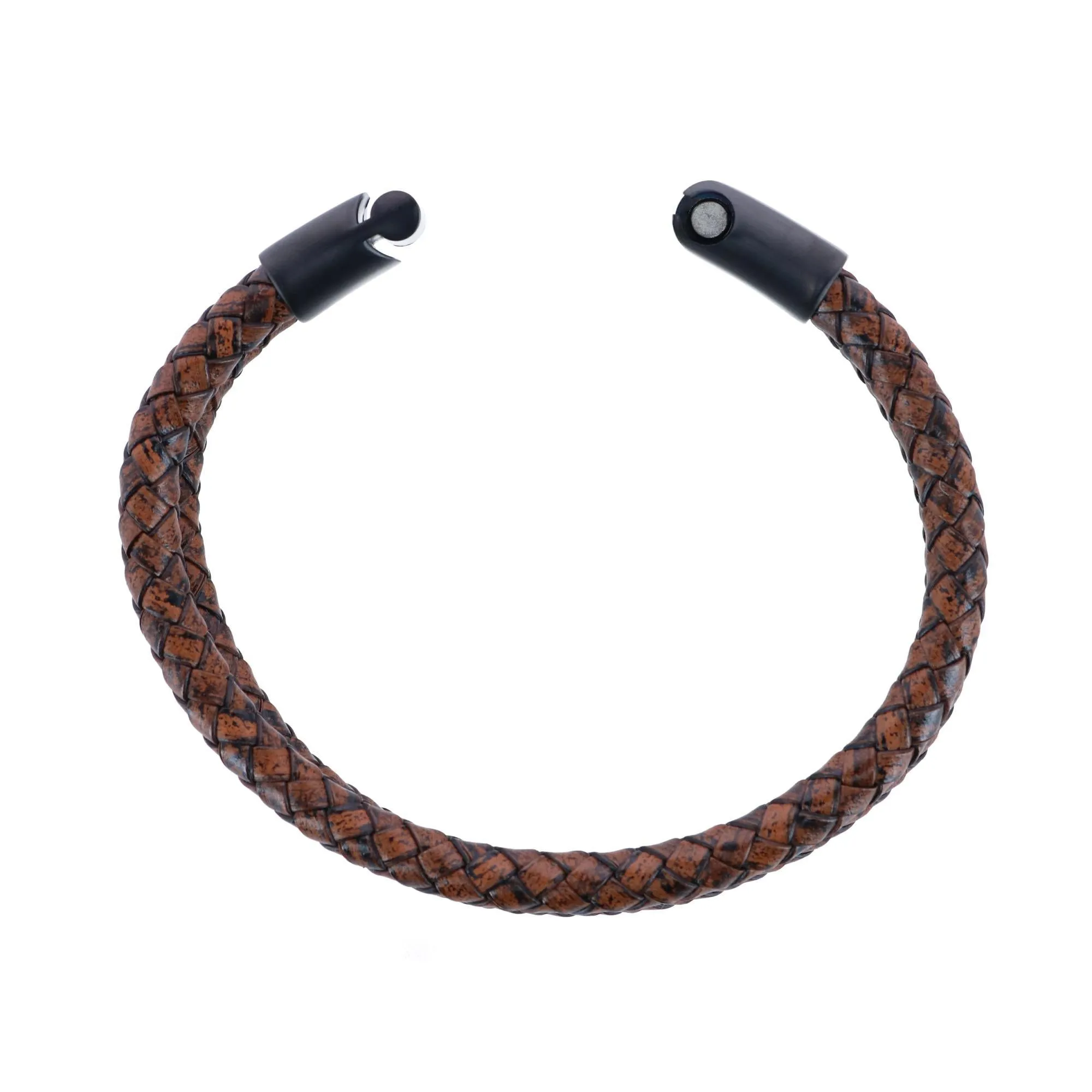 Loose Fit Simple 2 Band Braided Secure Clasp Leather Bracelet