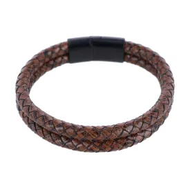 Loose Fit Simple 2 Band Braided Secure Clasp Leather Bracelet