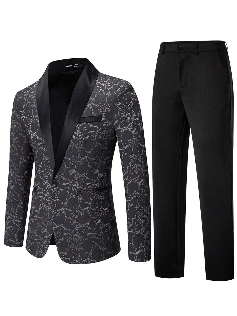 Men Jacquard Shawl Collar Blazer & Suit Pants