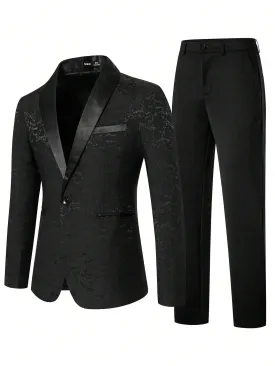 Men Jacquard Shawl Collar Blazer & Suit Pants