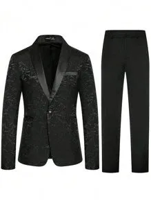 Men Jacquard Shawl Collar Blazer & Suit Pants