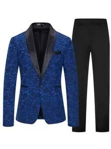 Men Jacquard Shawl Collar Blazer & Suit Pants